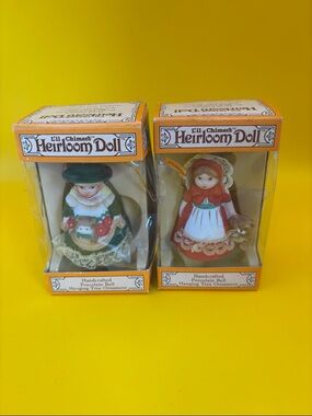 L'il Chimer's Heirloom Doll Porcelain Ornaments - Red & Green set of 2